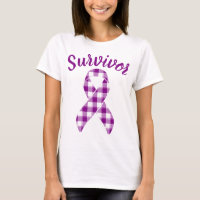 Pancreatic Cancer Survivor Plaid Purple Ribbon