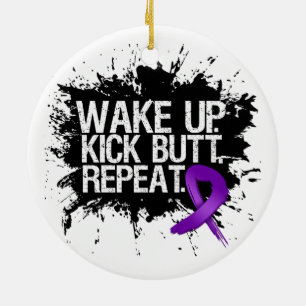 Pancreatic Cancer Wake Up Kick Butt Repeat Ceramic Tree Decoration