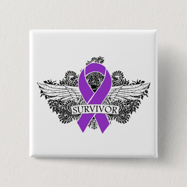 Pancreatic Cancer Winged SURVIVOR Ribbon 15 Cm Square Badge (Front)