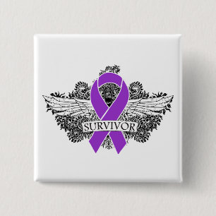 Pancreatic Cancer Winged SURVIVOR Ribbon 15 Cm Square Badge