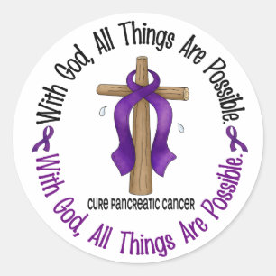 Pancreatic Cancer WITH GOD CROSS 1 Classic Round Sticker