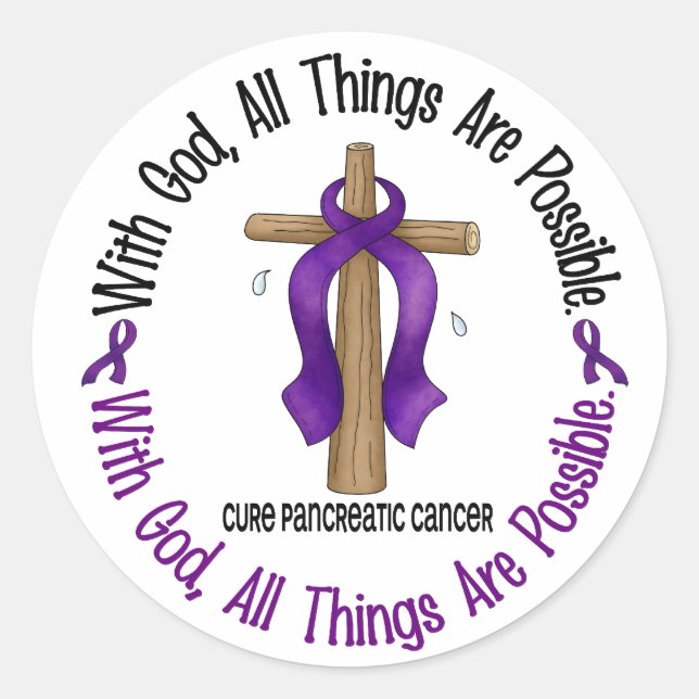 Pancreatic Cancer WITH GOD CROSS 1 Classic Round Sticker (Front)