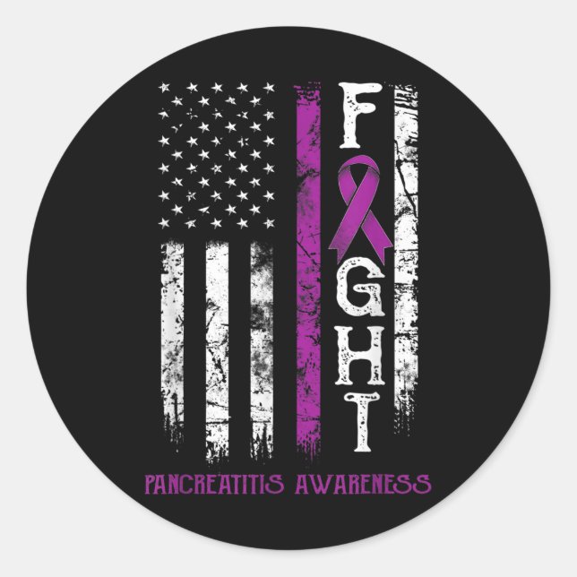 Pancreatitis Warrior Us Flag  Classic Round Sticker (Front)