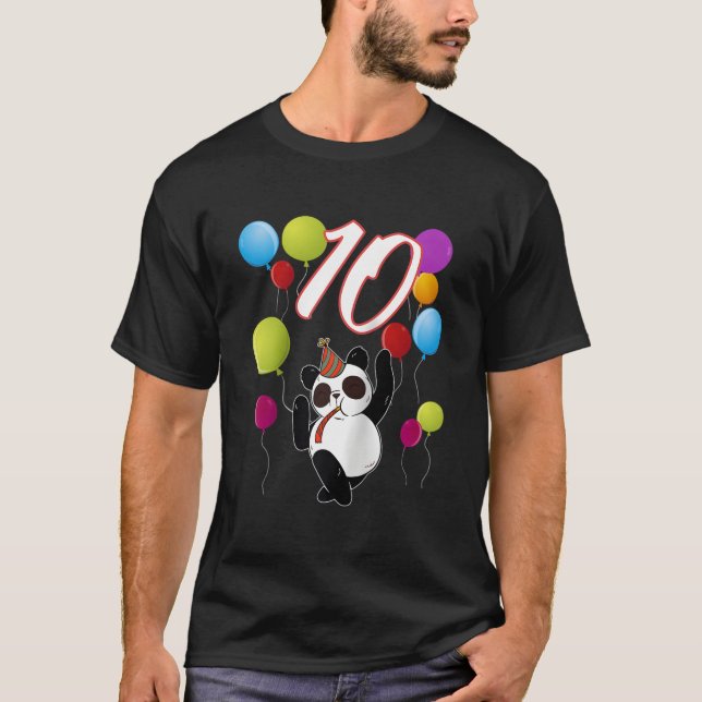Panda 10 Years Panda With Balloons Baseball T-Shirt (Front)