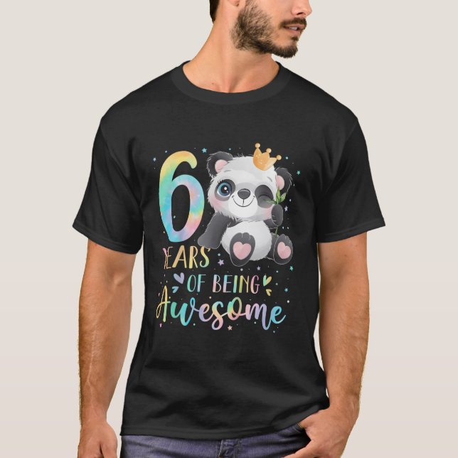 Panda 6Th 6 Years Of Being Awesome Crown T-Shirt (Front)