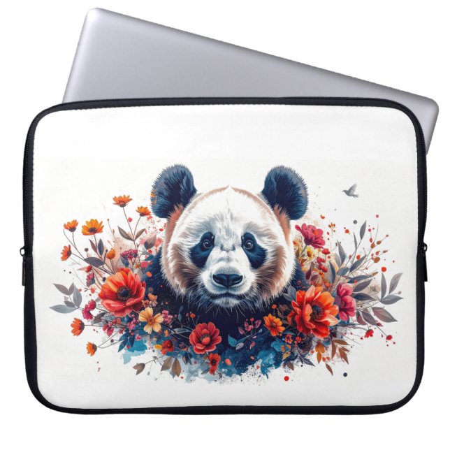 Panda Amongst Flowers Laptop Sleeve (Front)