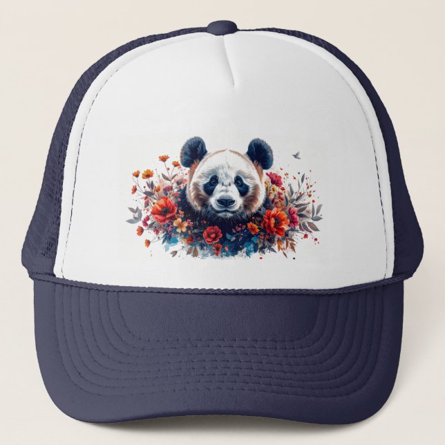 Panda Amongst Flowers Trucker Hat (Front)