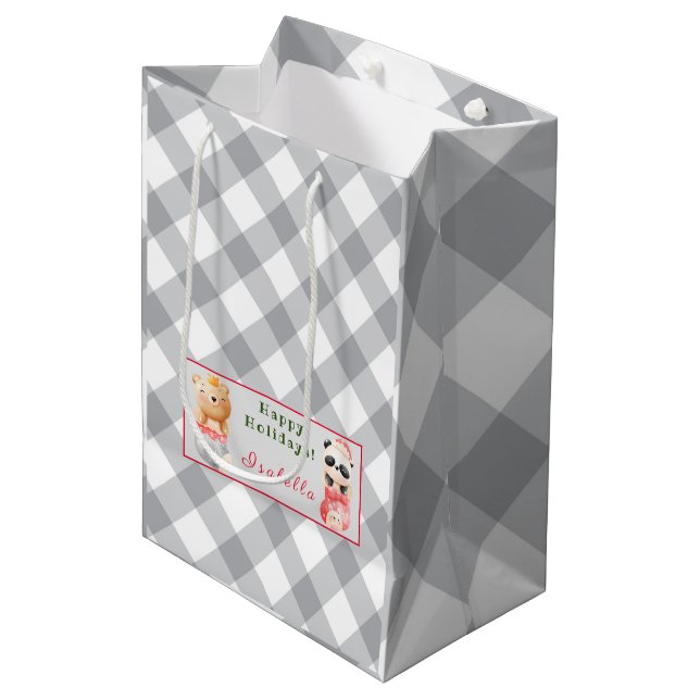 Panda and Bear Customise Text and Name Medium Gift Bag (Front Angled)
