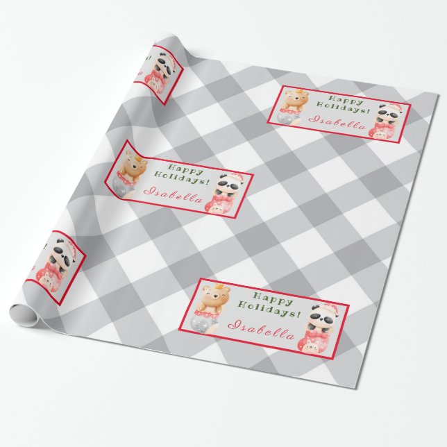 Panda and Bear Customise Text and Name Wrapping Paper (Unrolled)
