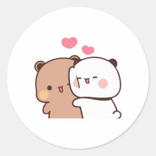Panda And Brownie Bear Couple  Classic Round Sticker
