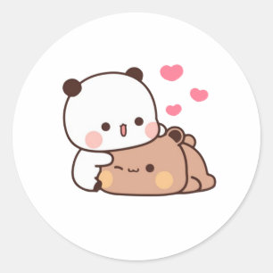Panda And Brownie Bear Couple Classic Round Sticker