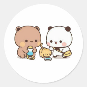 Panda And Brownie Bear Couple Classic Round Sticker