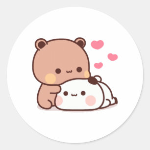 Panda And Brownie Bear Couple  Classic Round Sticker