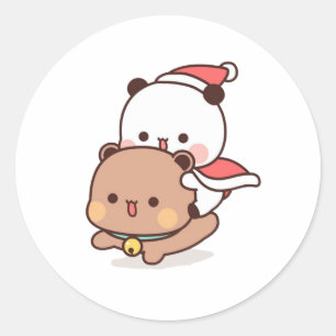 Panda And Brownie Bear Couple, Happy Birthday Classic Round Sticker