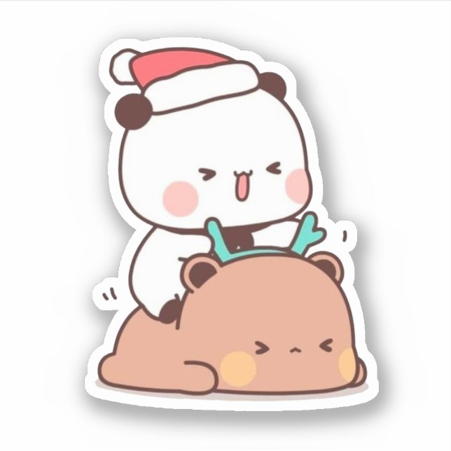 Panda And Brownie Bear Couple, Merry Christmas (Front)