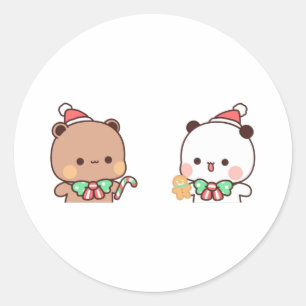 Panda And Brownie Bear Couple, Merry Christmas Classic Round Sticker