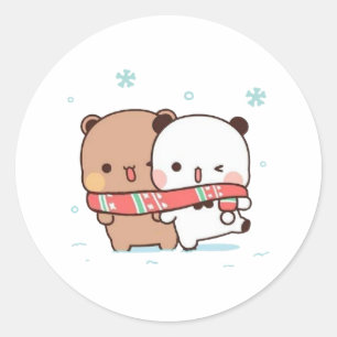 Panda And Brownie Bear Couple, Merry Christmas Classic Round Sticker