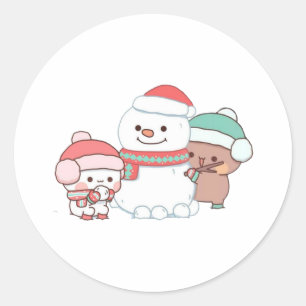 Panda And Brownie Bear Couple, Merry Christmas Classic Round Sticker