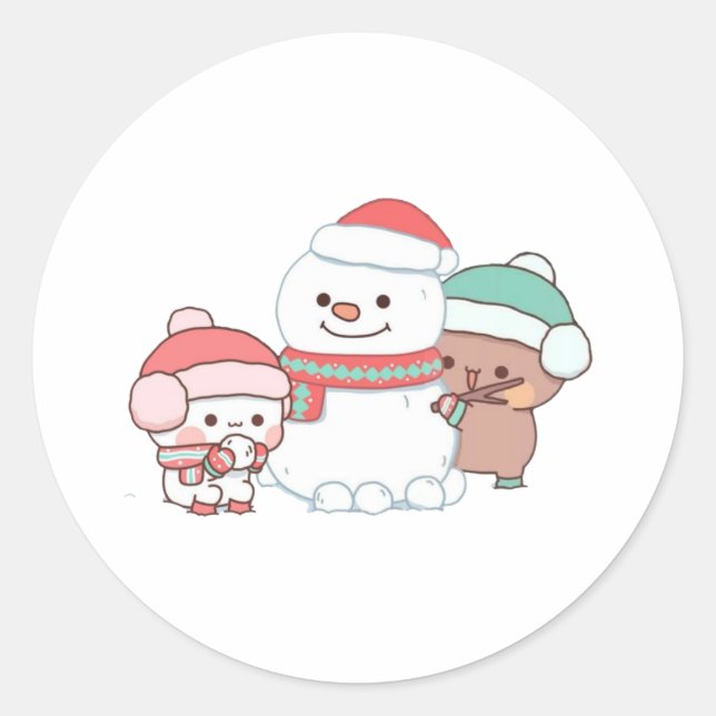 Panda And Brownie Bear Couple, Merry Christmas Classic Round Sticker (Front)