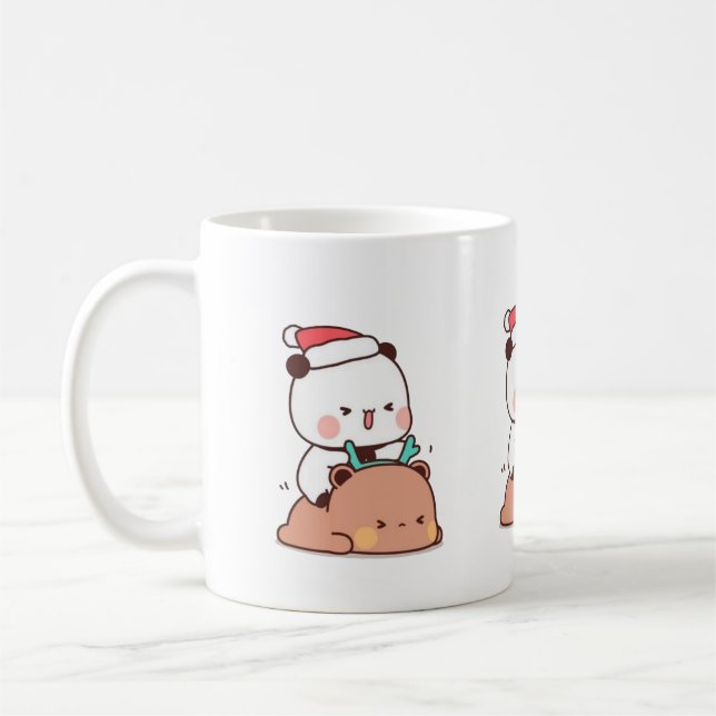 Panda And Brownie Bear Couple, Merry Christmas Coffee Mug (Left)
