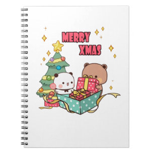 Panda And Brownie Bear Couple, Merry Christmas Notebook