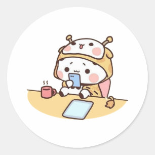 Panda And Brownie Bear Couple Relaxing Classic Round Sticker