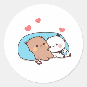 Panda And Brownie Bear Couple Sleep Classic Round Sticker