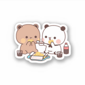 Panda And Brownie Bear Enjoying Lunch