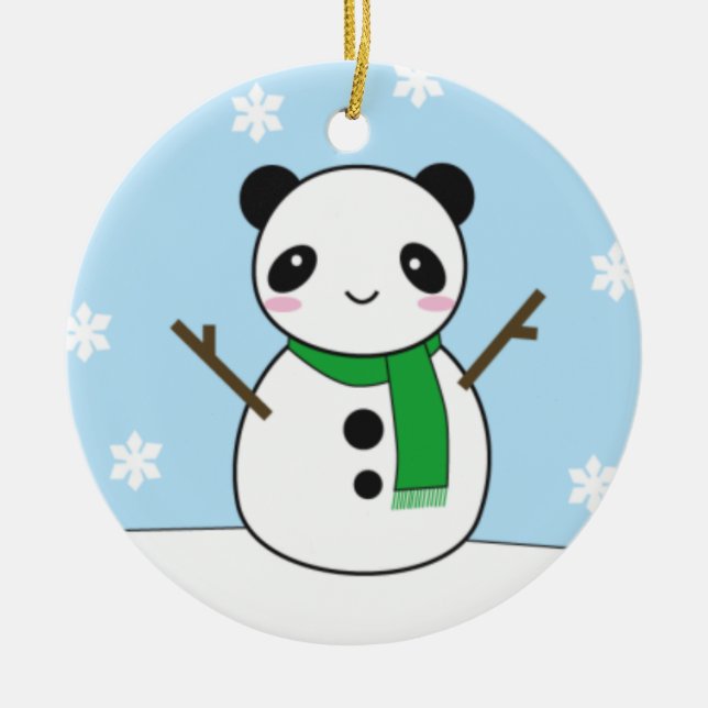Panda and Bunny Snowmen Ceramic Tree Decoration (Front)