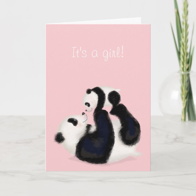 Panda and cub 'It's a girl' new baby card (Front)