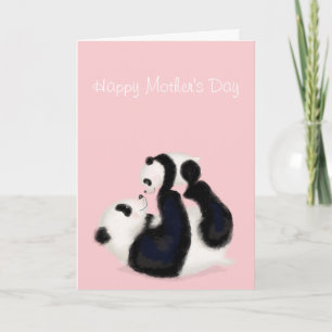 Panda and cub Mother's Day card (pink)