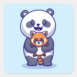 Panda and Fox Square Sticker