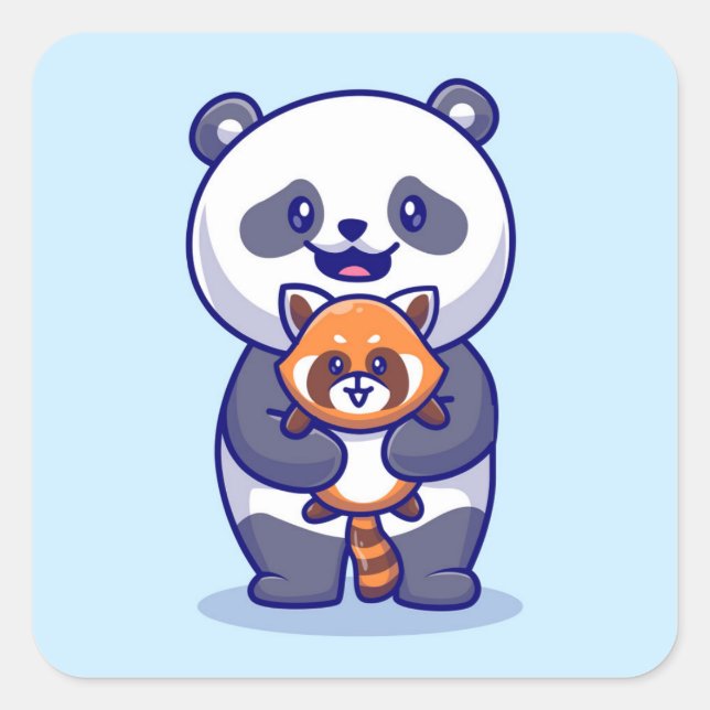 Panda and Fox Square Sticker (Front)