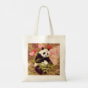 Panda and hearts tote bag