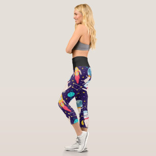 Panda And Mouse Astronaut Kids Pattern Capri Leggings