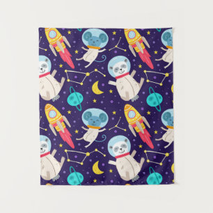 Panda And Mouse Astronaut Kids Pattern Tapestry