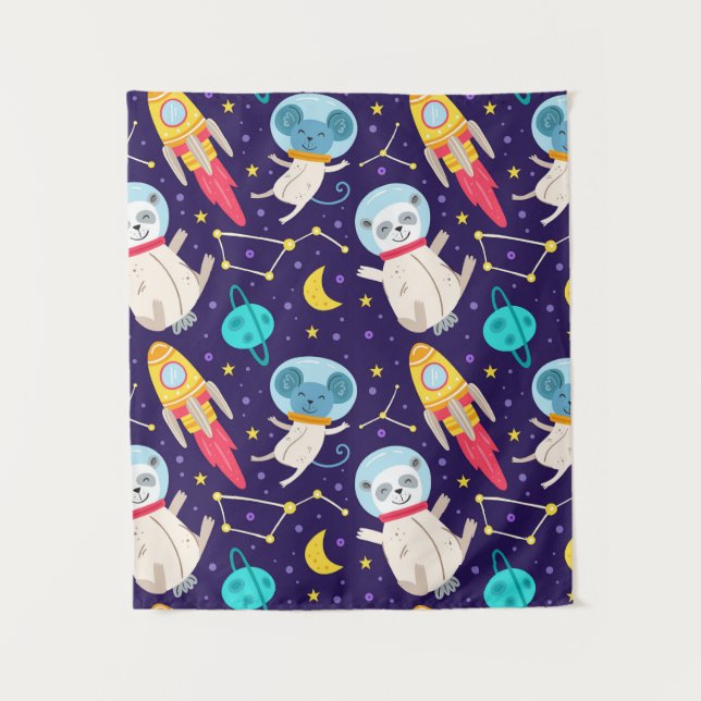 Panda And Mouse Astronaut Kids Pattern Tapestry (Front)