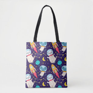 Panda And Mouse Astronaut Kids Pattern Tote Bag