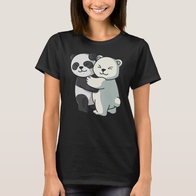 Panda and Polar Bear cute Icebear Cuddle Animals T-Shirt (Front)
