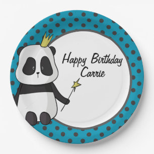 Panda and Polka Dots Customisable Paper Plate
