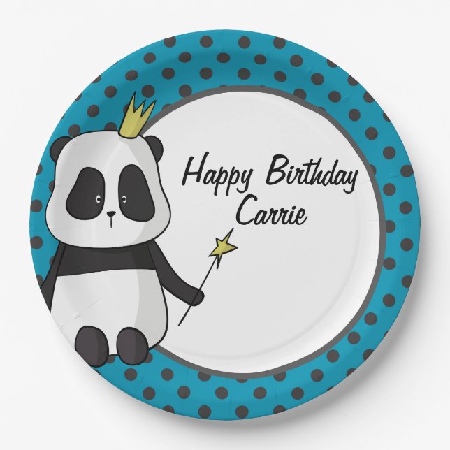 Panda and Polka Dots Customisable Paper Plate (Front)