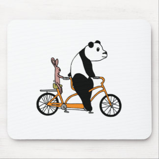 Panda and Rabbit Biking Tandem Bicycle Kids Mouse Mat