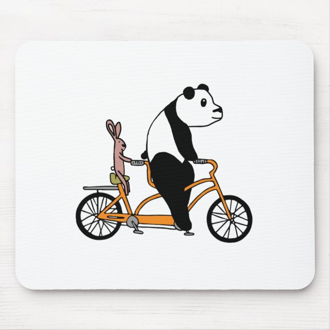 Panda and Rabbit Biking Tandem Bicycle Kids Mouse Mat (Front)