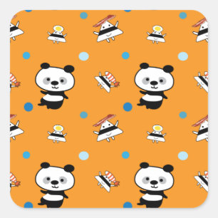 Panda and rice balls patterns square sticker