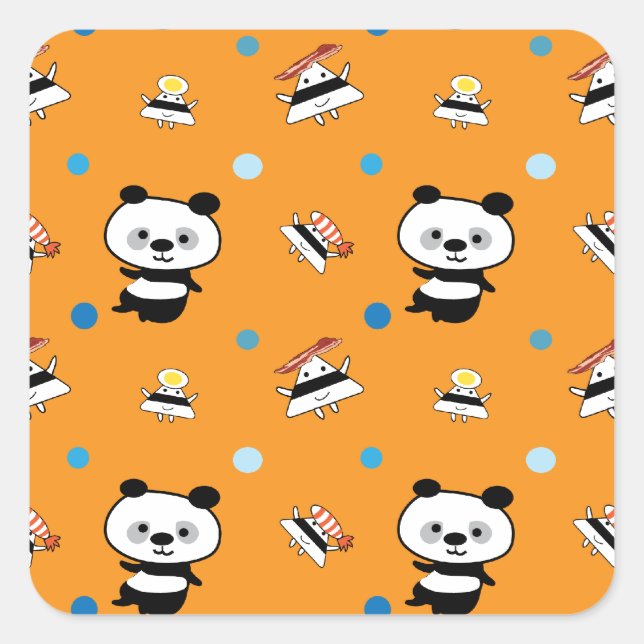 Panda and rice balls patterns square sticker (Front)