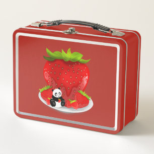 Panda and Strawberries   Metal Lunch Box