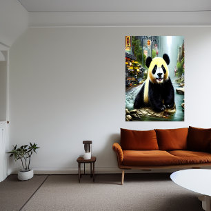 Panda and water in the city   AI Art Poster