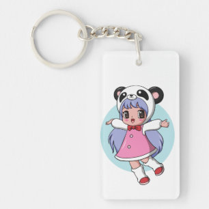 Panda Angel: Adorable Anime Girl Soaring High Key Ring