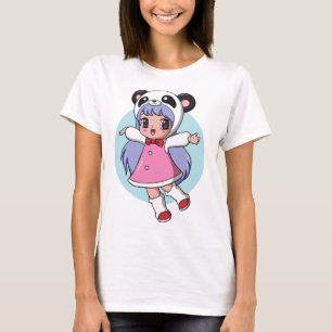 Panda Angel: Adorable Anime Girl Soaring High T-Shirt