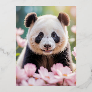 Panda Animal Fun Miniature Size Fantastic Surreal Foil Holiday Postcard